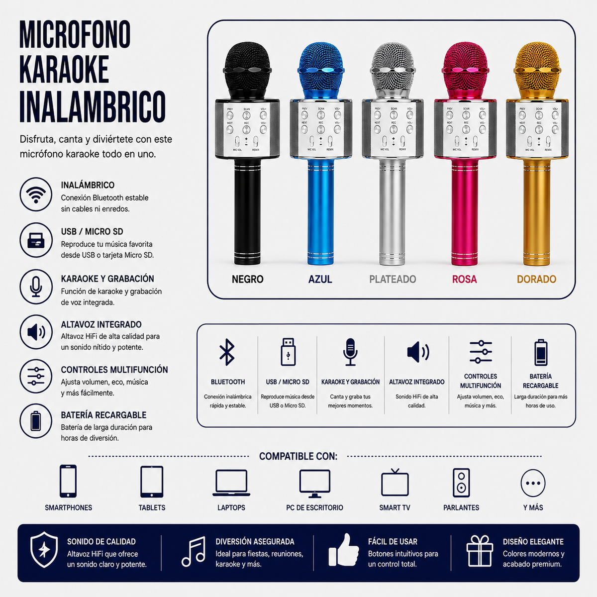 Micrófono Karaoke Inalámbrico Bluetooth WS-858