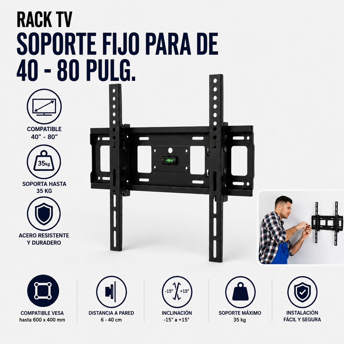 Rack TV HT-600 – Soporte Fijo para Televisores de 40" a 80"