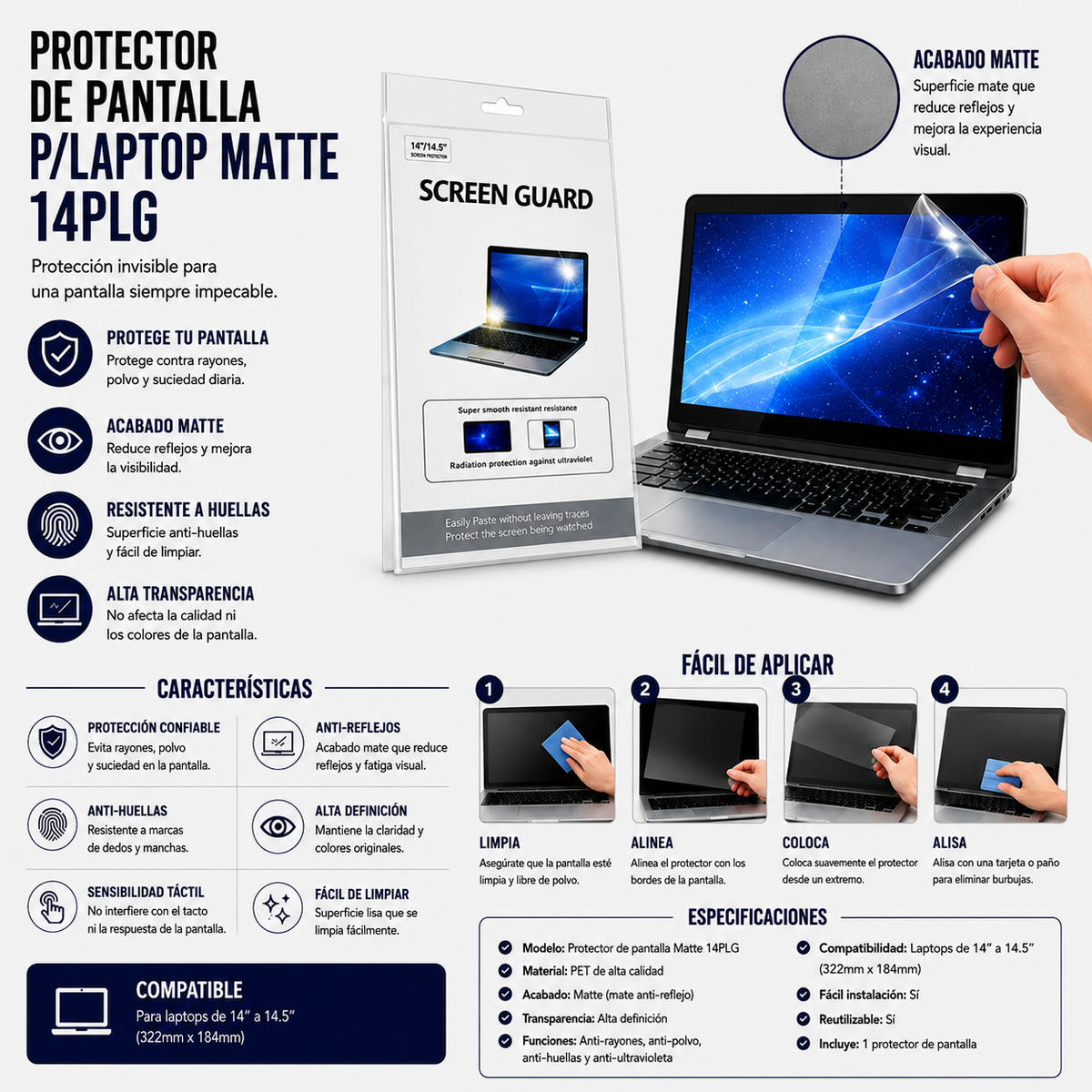 PROTECTOR DE PANTALLA MATTE PARA LAPTOP 14 Pulgadas