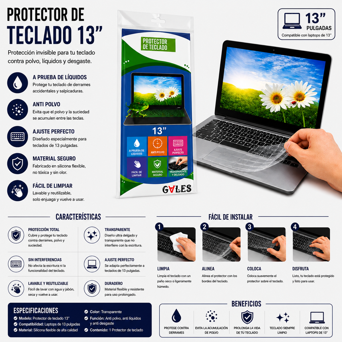 PROTECTOR DE TECLADO PARA LAPTOP 13 Pulgadas