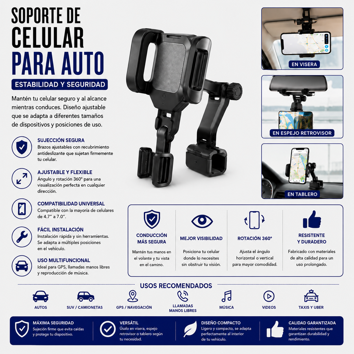 Soporte de Celular para Auto – Ajustable y de Fácil Instalación