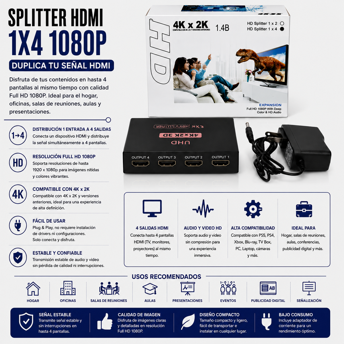 Splitter HDMI 1x4 Full HD 1080p