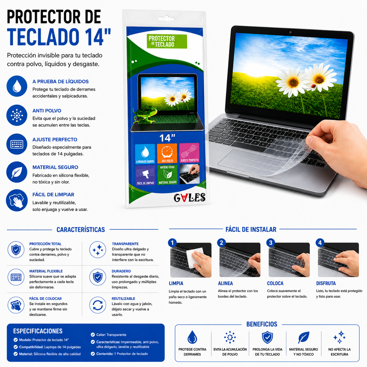 PROTECTOR DE TECLADO PARA LAPTOP 14 Pulgadas