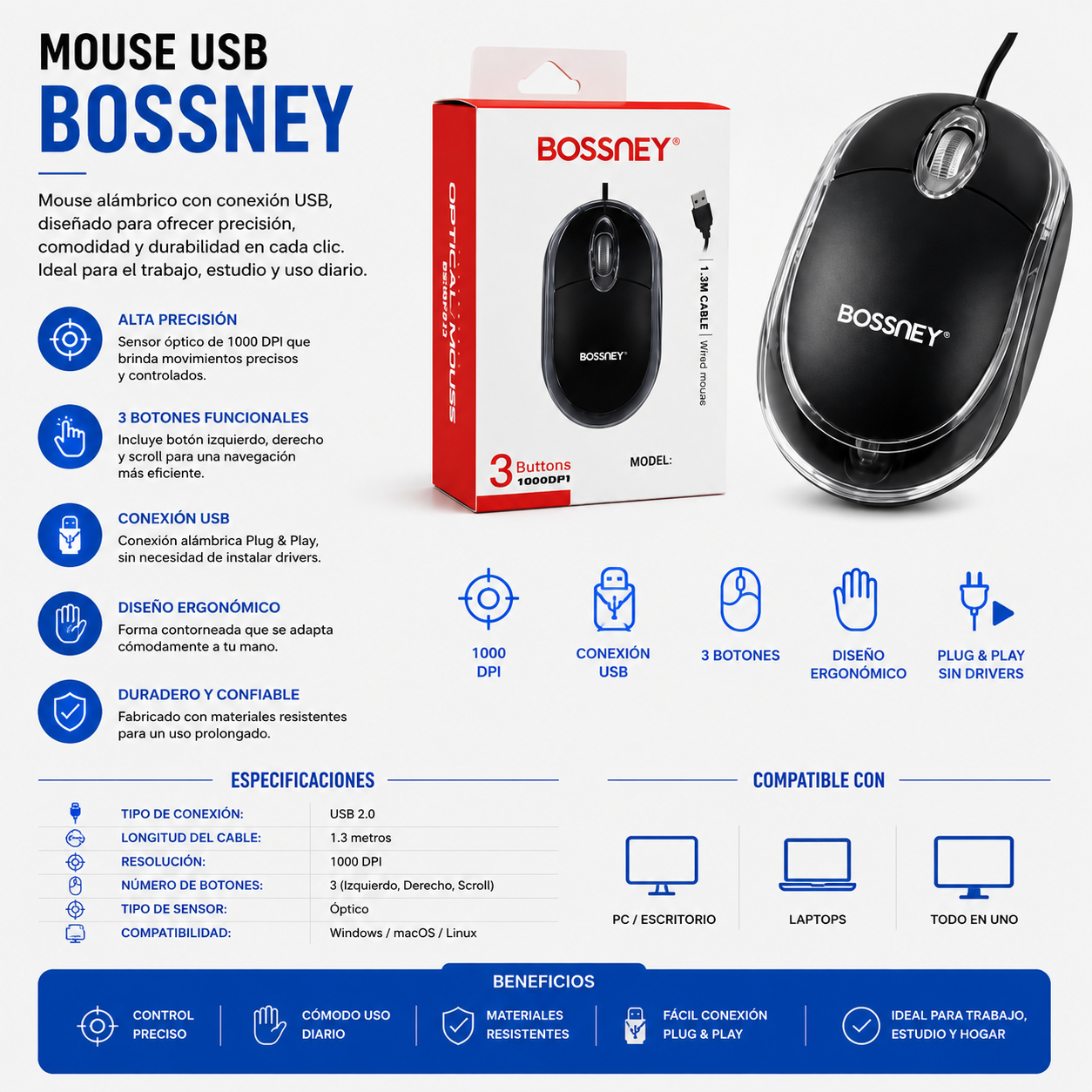 Mouse USB Bossney BS-M7013