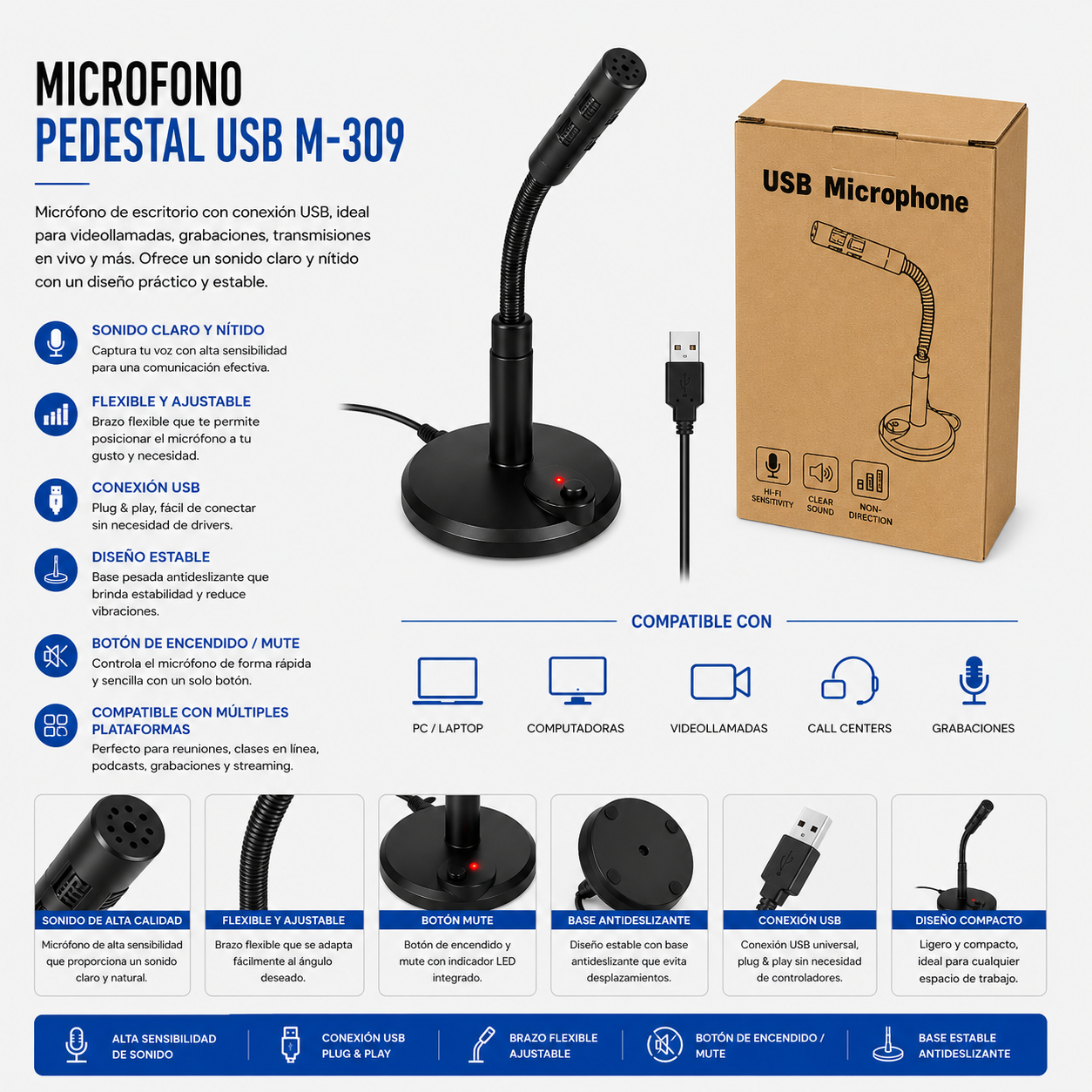 Micrófono de Pedestal USB M-309