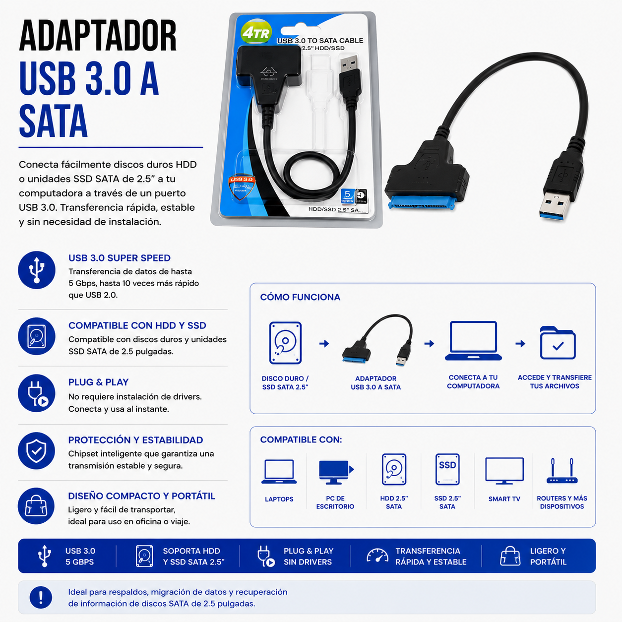 Adaptador USB 3.0 a SATA