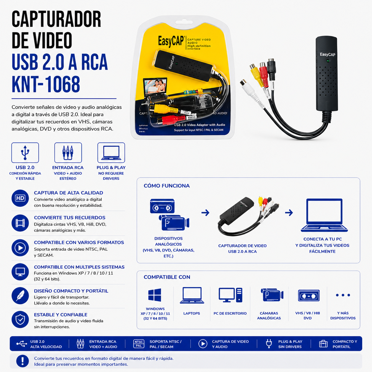 Capturadora de Video USB 2.0 a RCA KNT-1068 (EasyCAP)