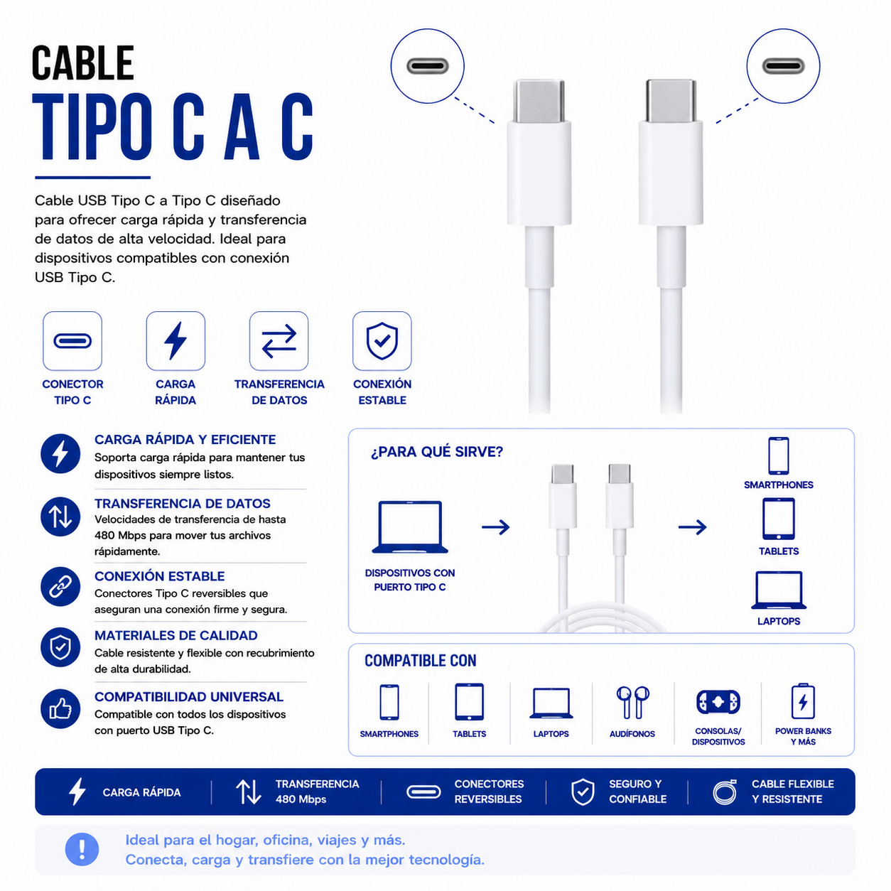 Cable USB Tipo-C a Tipo-C