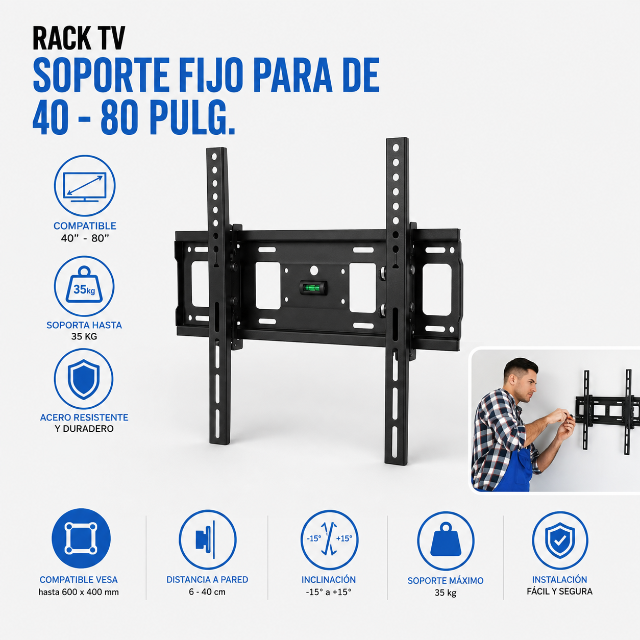 Rack TV HT-600 – Soporte Fijo para Televisores de 40" a 80"