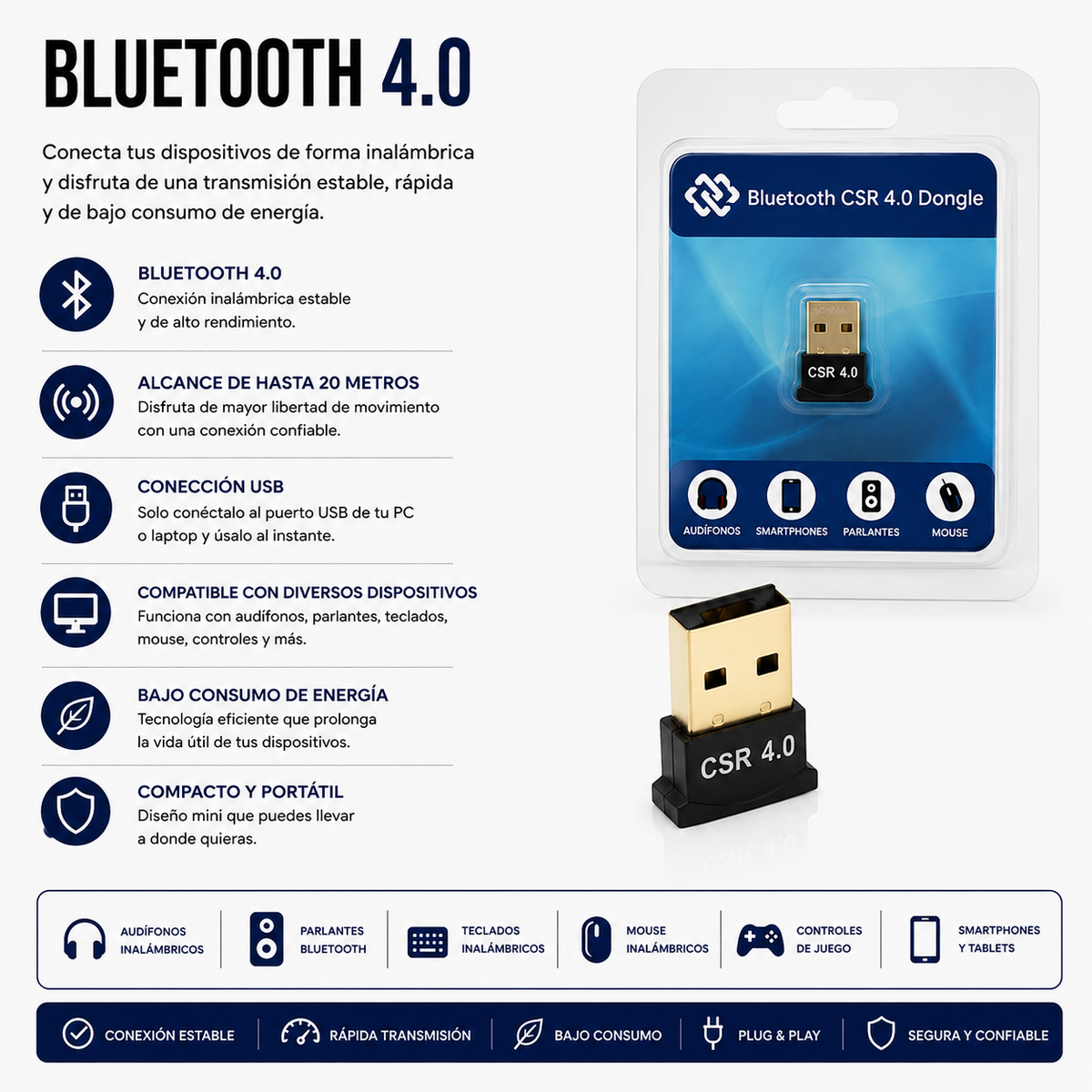 Adaptador USB Bluetooth 4.0 CSR