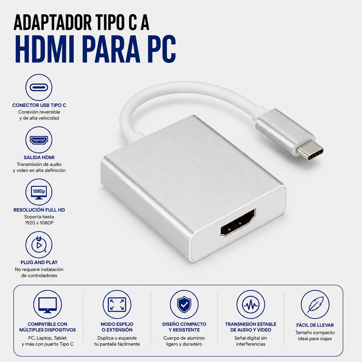 Adaptador USB Tipo-C a HDMI para PC