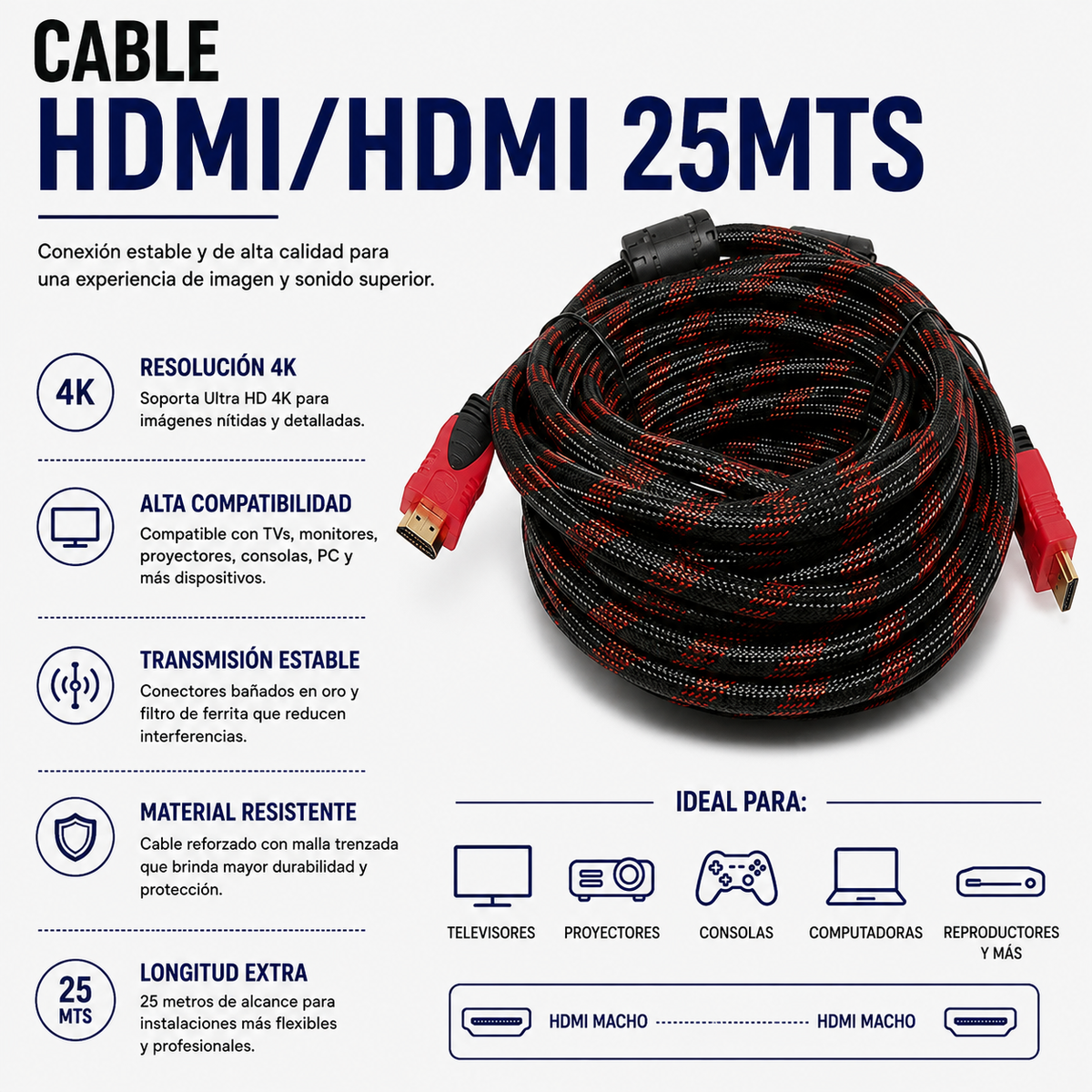 CABLE HDMI 25 Mts ENMALLADO