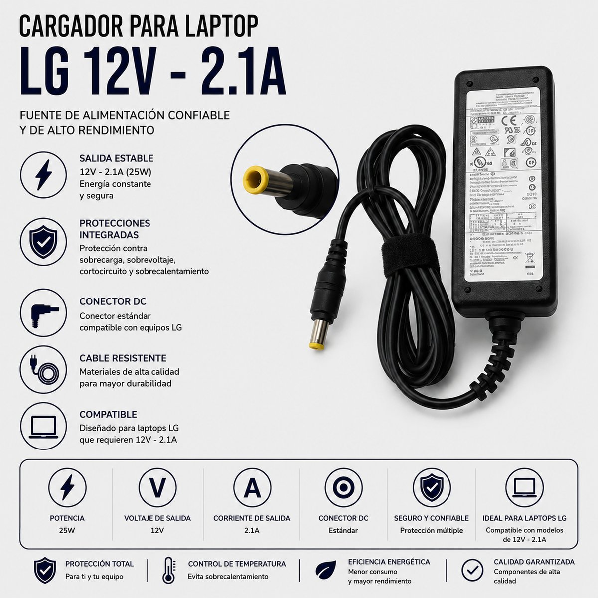 Cargador para Laptop LG 12V 2.1A