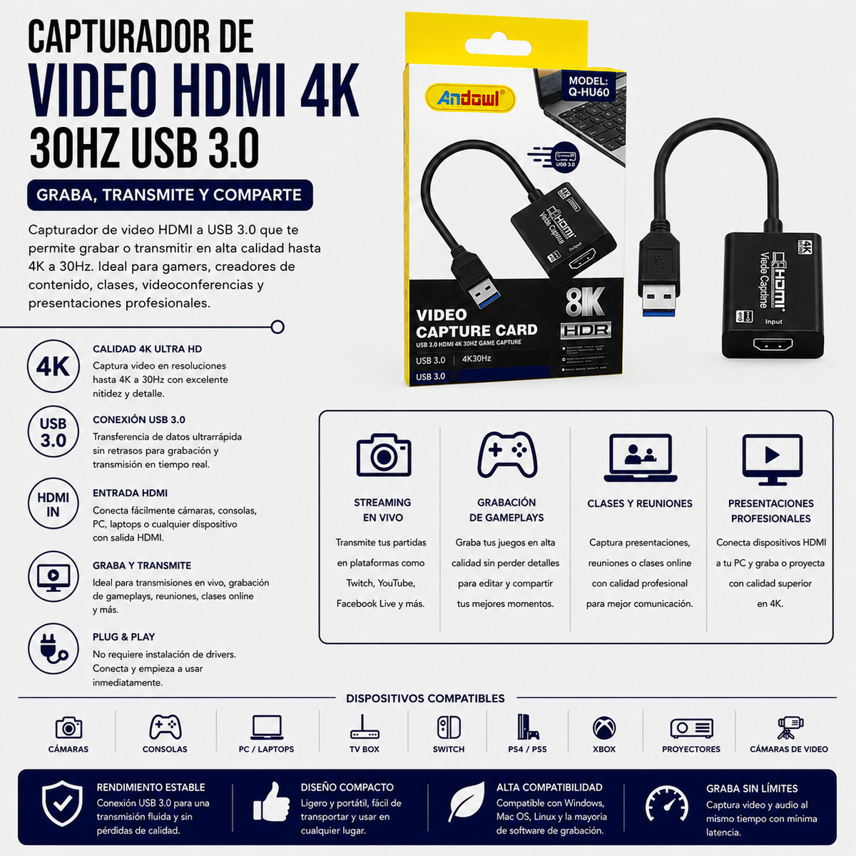 Capturador de Video HDMI 4K 30Hz USB 3.0