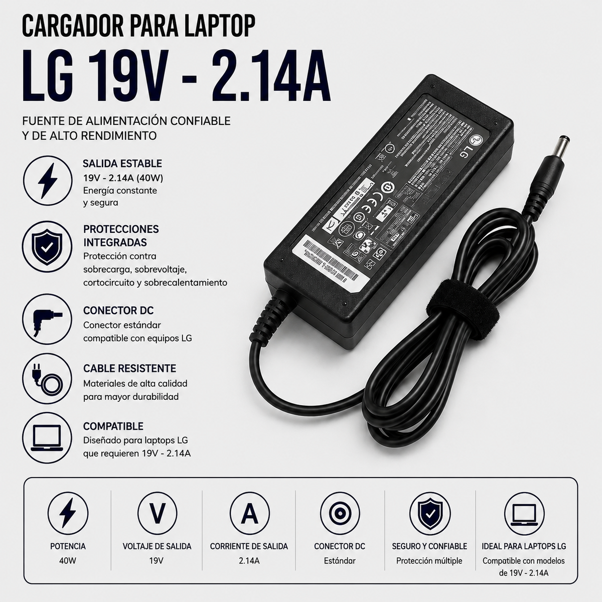 Cargador para Laptop LG 19V 2.14A
