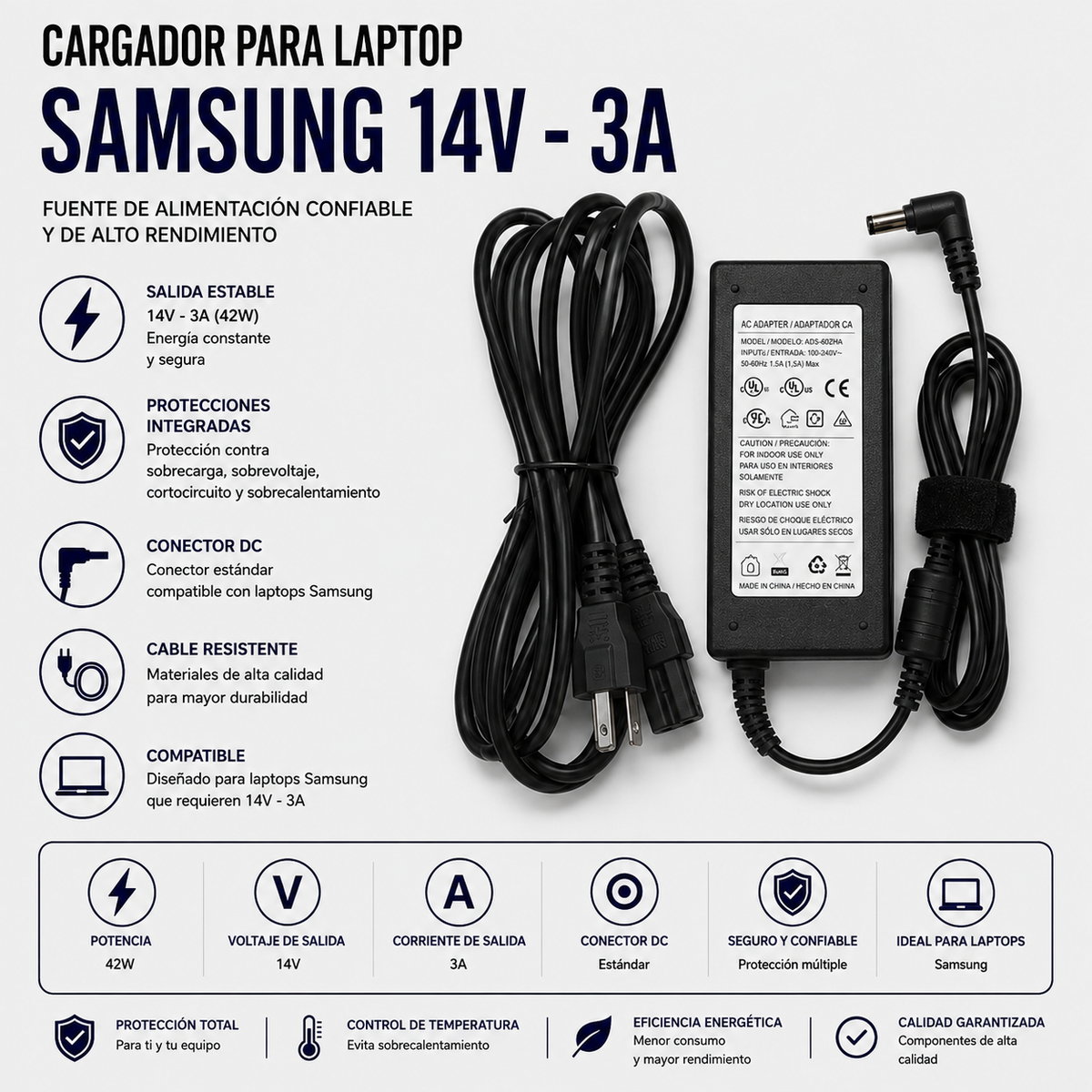 Cargador para Laptop Samsung 14V 3A