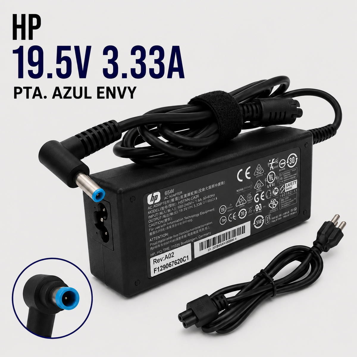 Cargador para Laptop HP 19.5V 3.33A – Punta Azul (HP Envy)