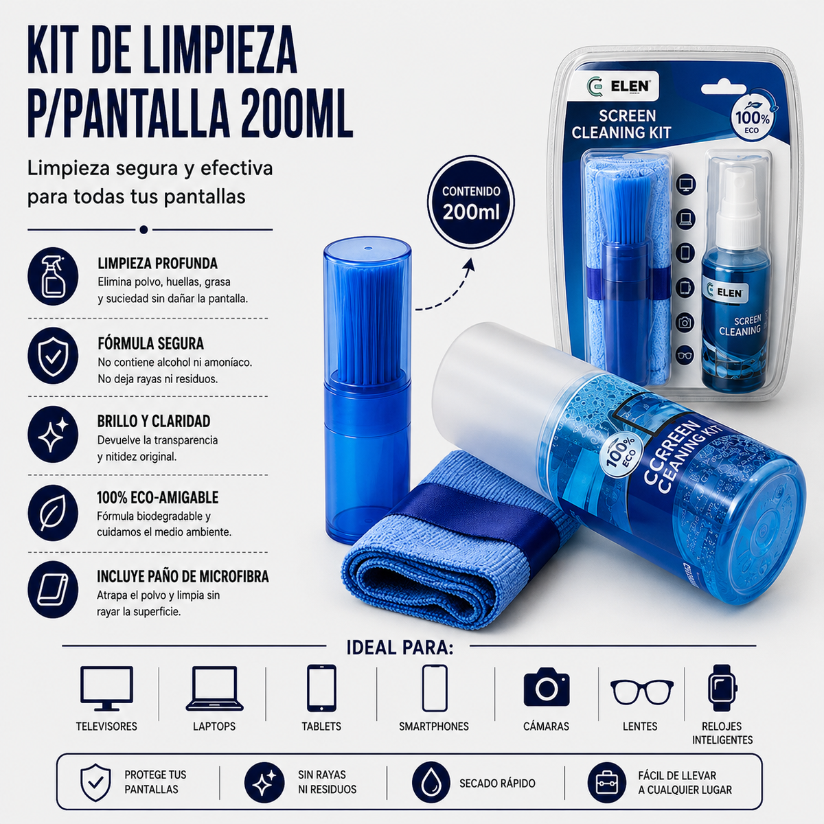 KIT DE LIMPIEZA PARA PANTALLAS X 200 ML