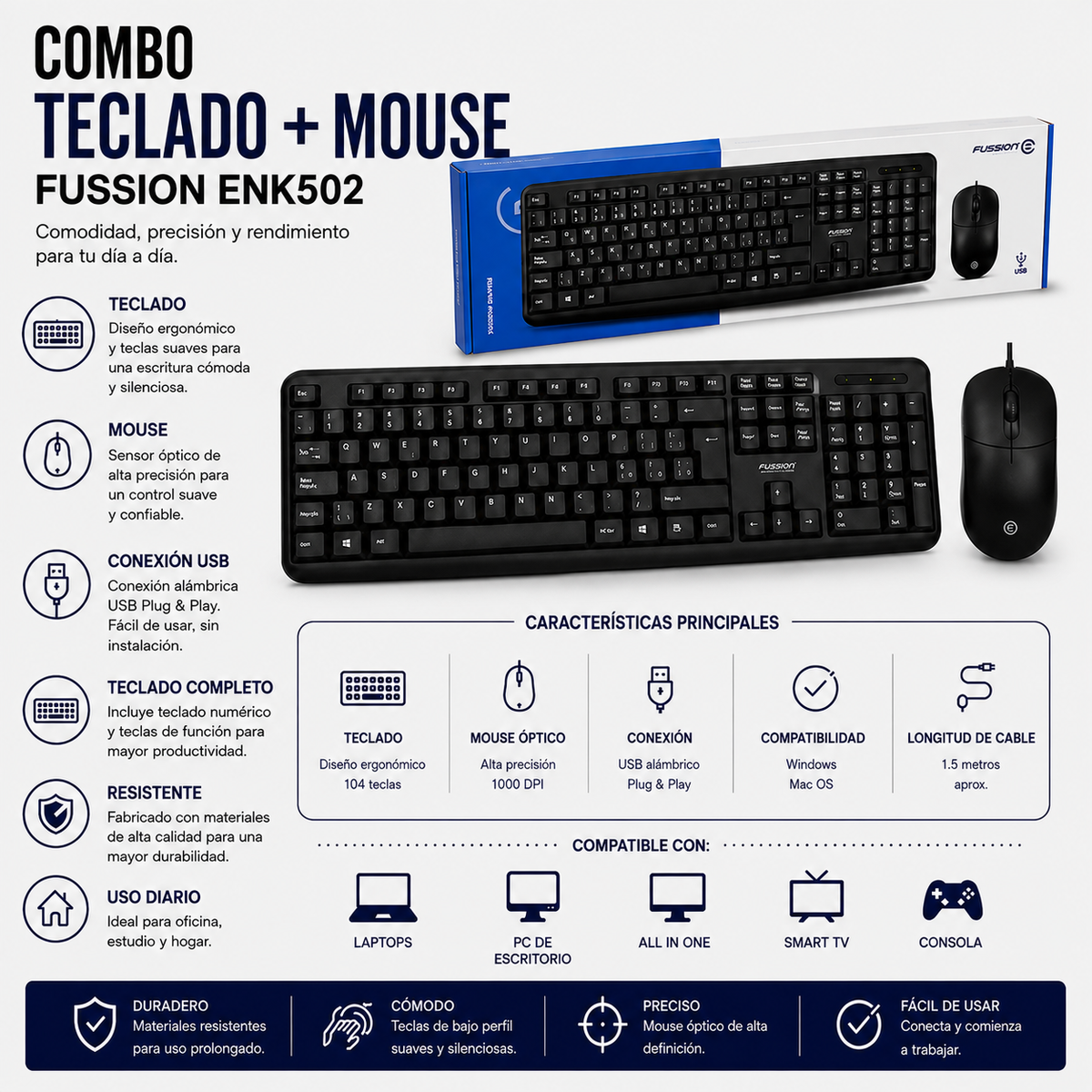 Combo Teclado + Mouse USB Fussion ENK502