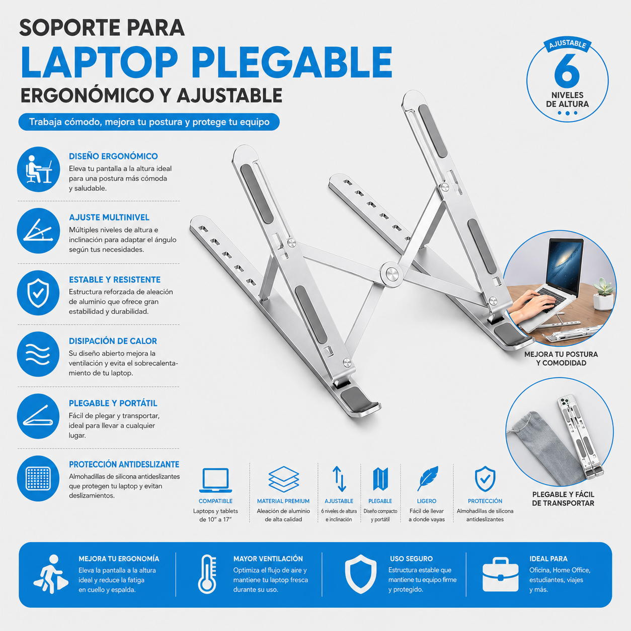 SOPORTE DE ALUMINIO P/LAPTOP 15.6 PULG.