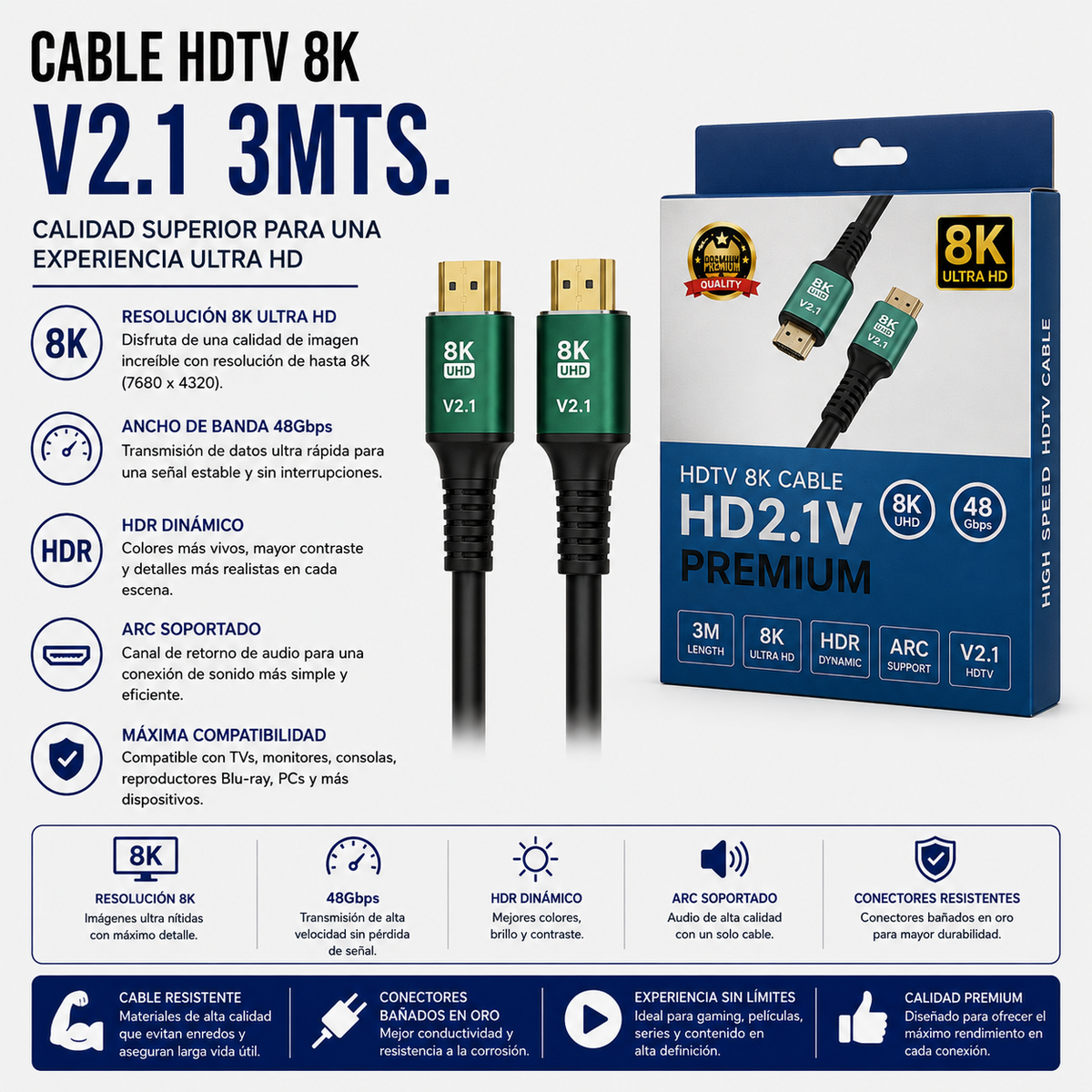 Cable HDMI 2.1 Ultra High Speed 8K – 5 Metros
