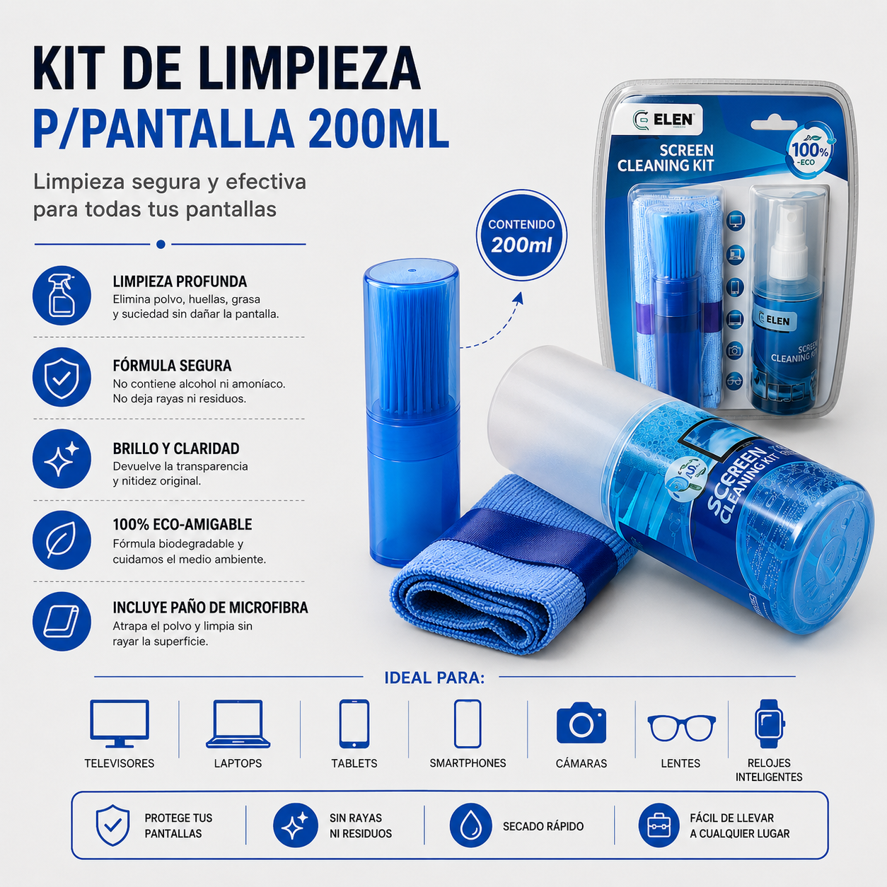 KIT DE LIMPIEZA PARA PANTALLAS X 200 ML