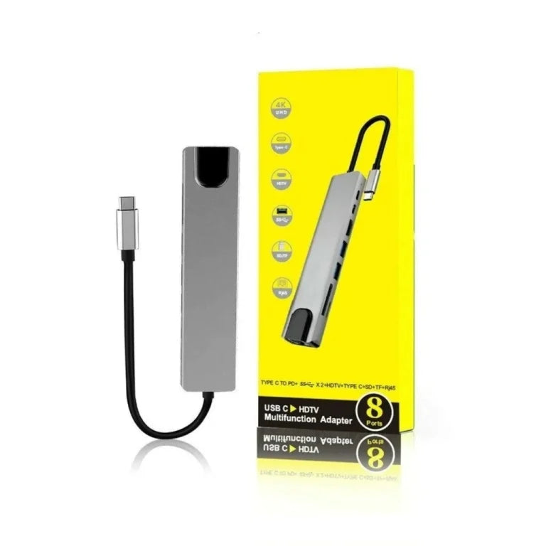 Adaptador tipo C A HDMI + 2 USB + MICRO SD, TF+ RJ45 + tipo C X2 (8 EN 1)