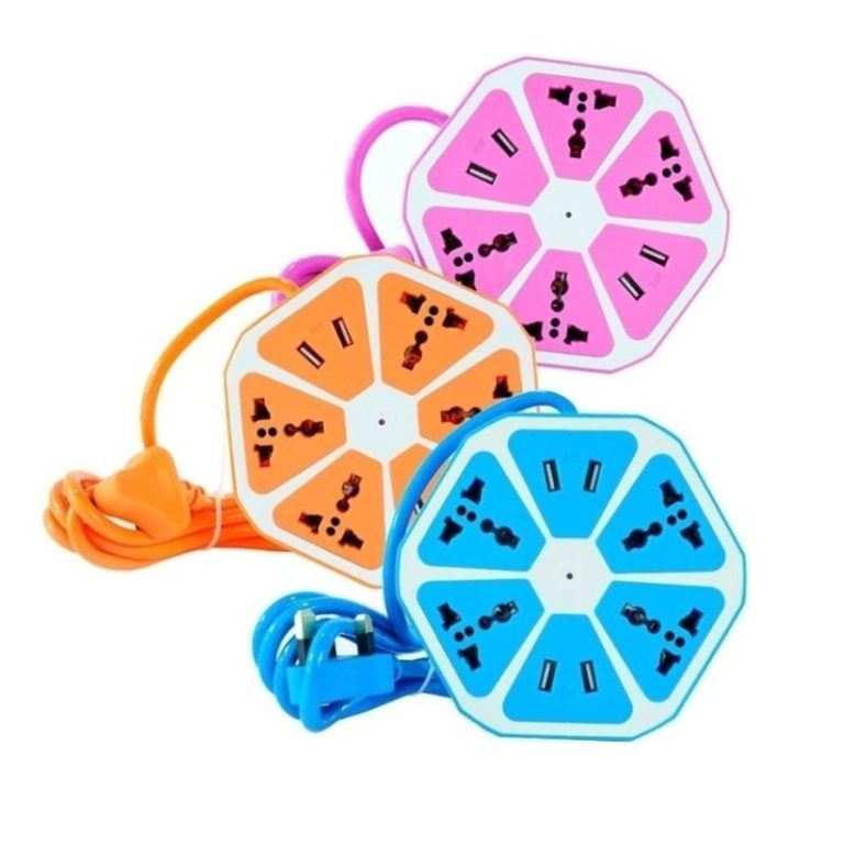 Extensión Hexagonal de Corriente 4 tomas + 4 USB