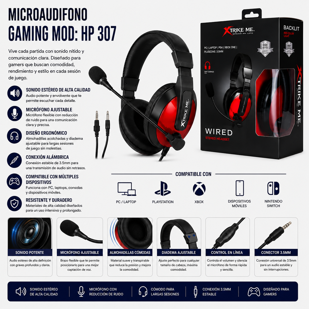 Microaudífono Gamer HP-307 con Micrófono