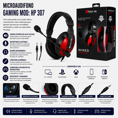 Microaudífono Gamer HP-307 con Micrófono