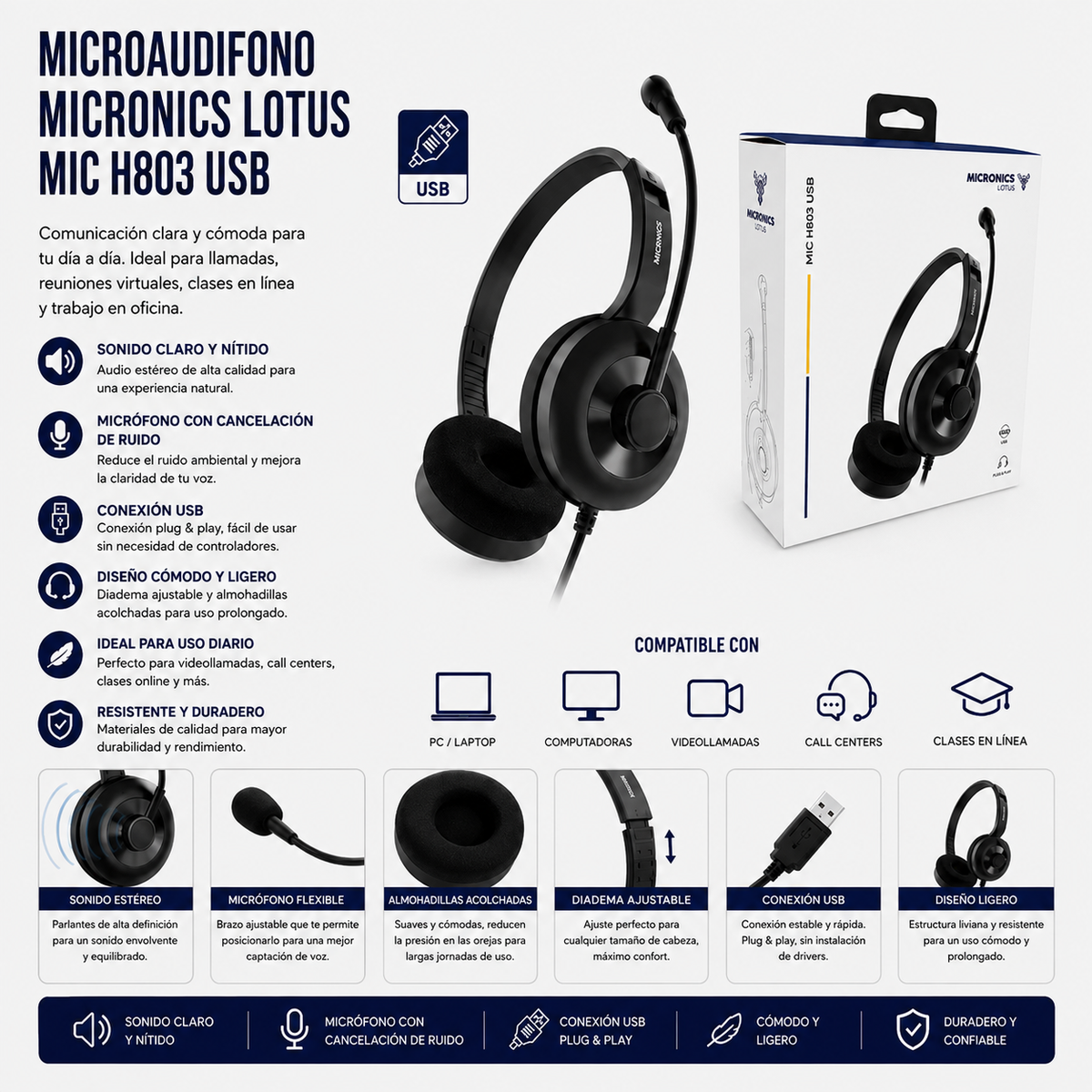 Microaudífono Micronics Lotus MIC H803 USB