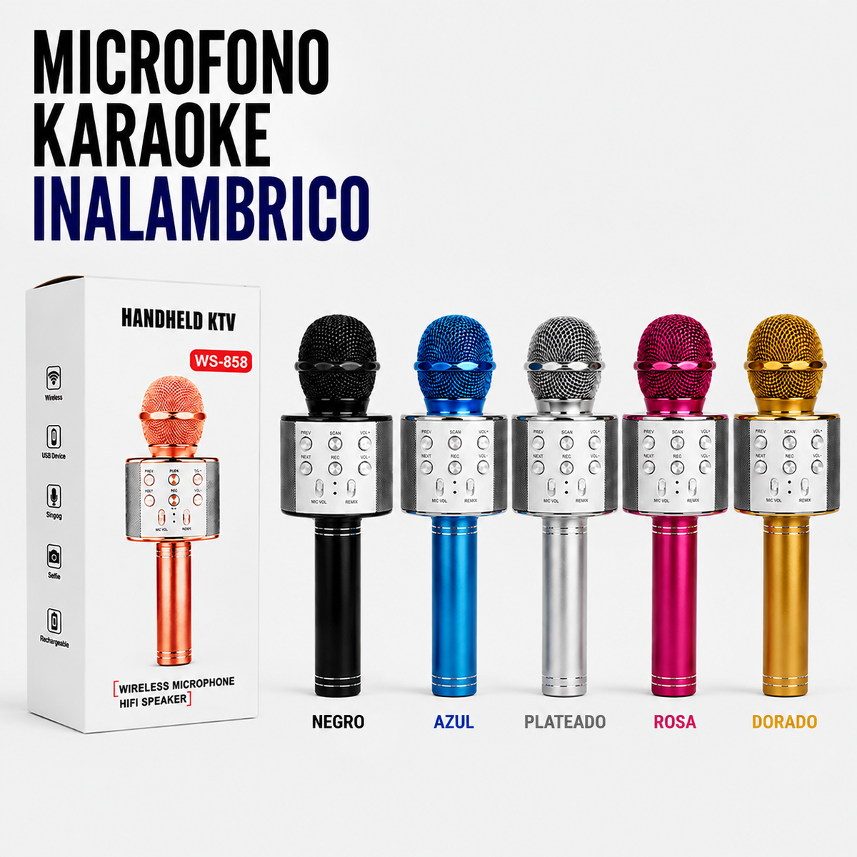 Micrófono Karaoke Inalámbrico Bluetooth WS-858