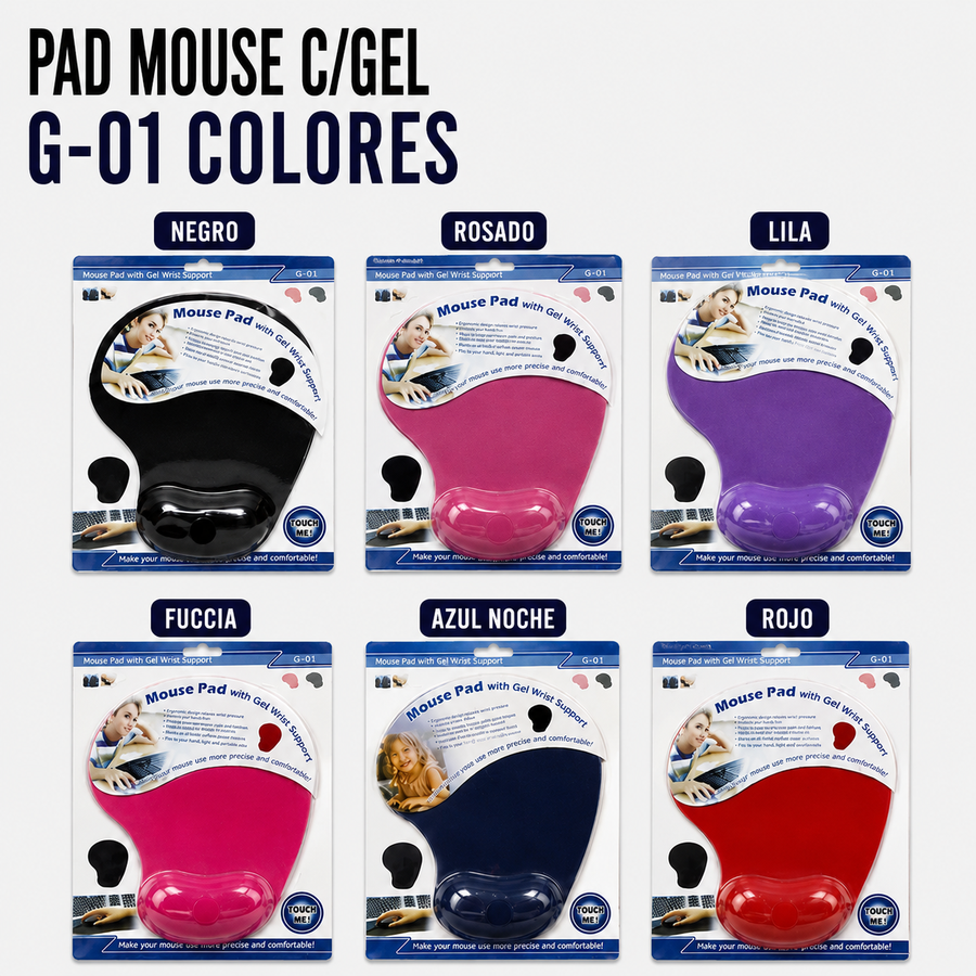 Pad Mouse con Gel Ergonómico G-01 – Colores Surtidos