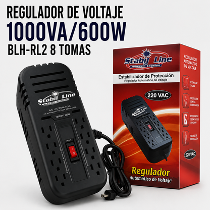 Regulador de Voltaje 1000VA / 600W – 8 Tomas – BLH-RL2