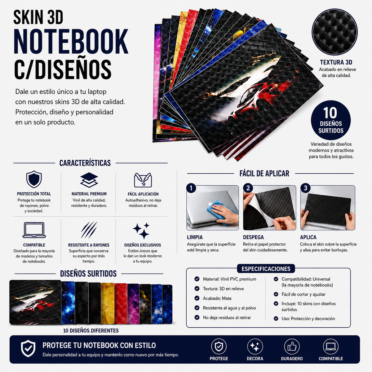 SKIN 3D PARA NOTEBOOK CON DISEÑOS
