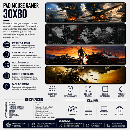 Pad Mouse Gamer XL 30 × 80 cm – Diseños Variados