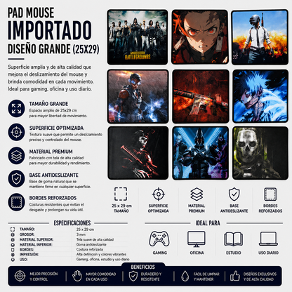 Pad Mouse Importado Diseño Grande 25 × 29 cm