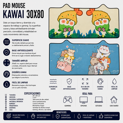 Pad Mouse Kawaii XL 30 × 80 cm – Diseños Variados