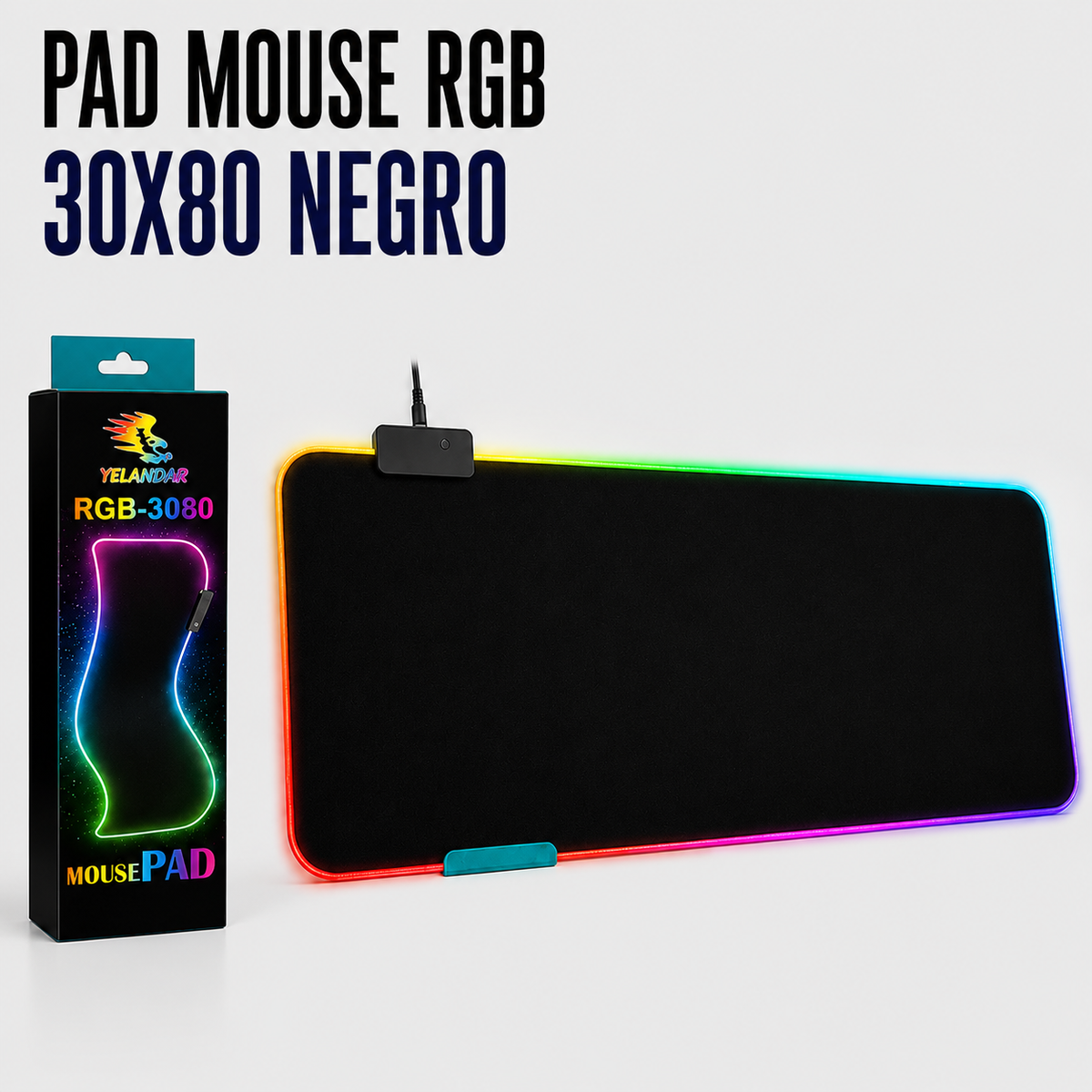 Pad Mouse RGB Gamer 30 × 80 cm – Negro