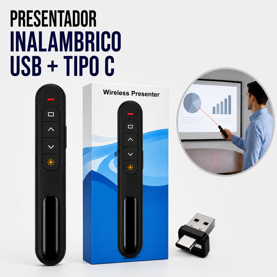 PRESENTADOR INALÁMBRICO USB + TIPO C PARA PRESENTACIONES