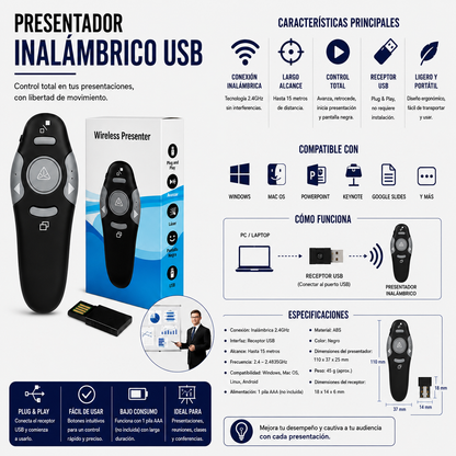 PRESENTADOR INALAMBRICO USB PARA PRESENTACIONES 2.4Ghz