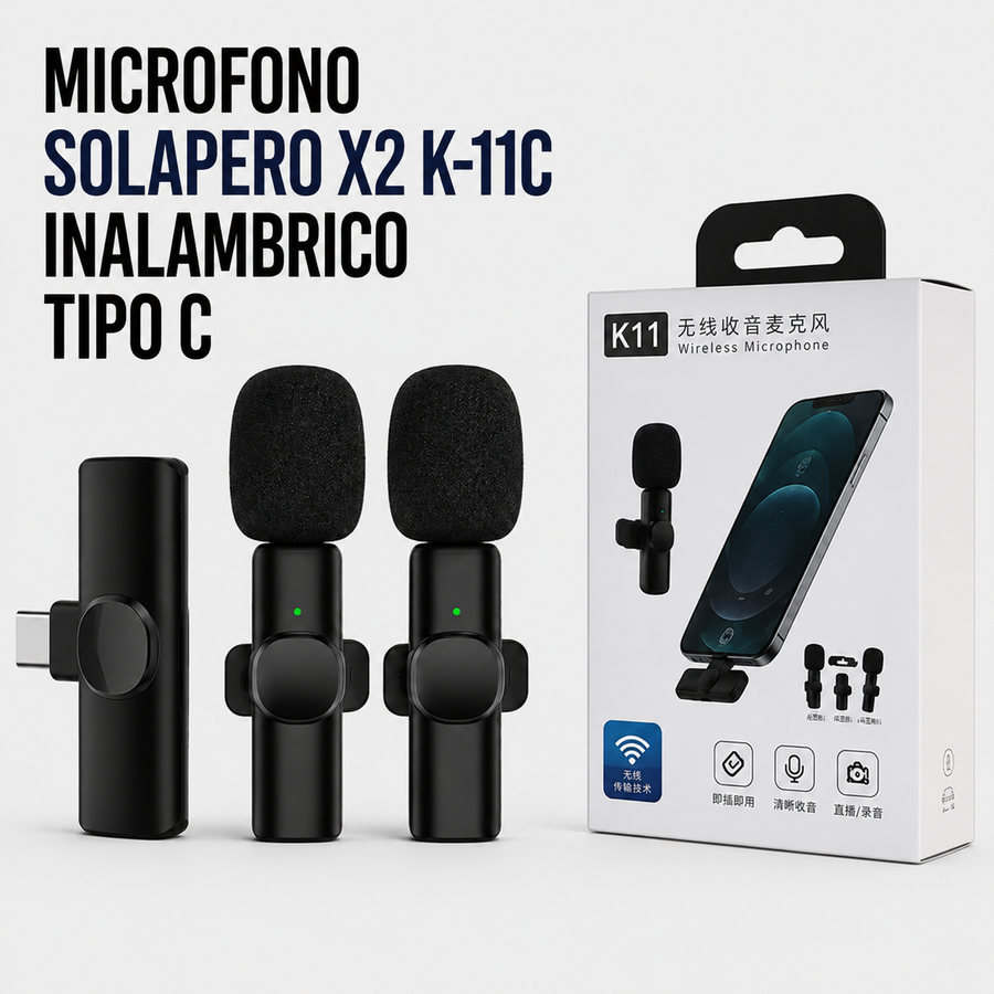 Micrófono Solapero Inalámbrico K2 K-11C USB Tipo-C