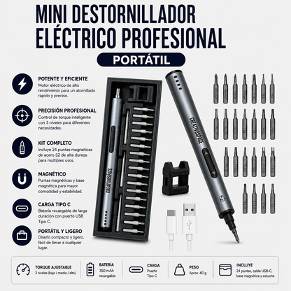 MINI DESTORNILLADOR ELÉCTRICO PROFESIONAL PORTÁTIL