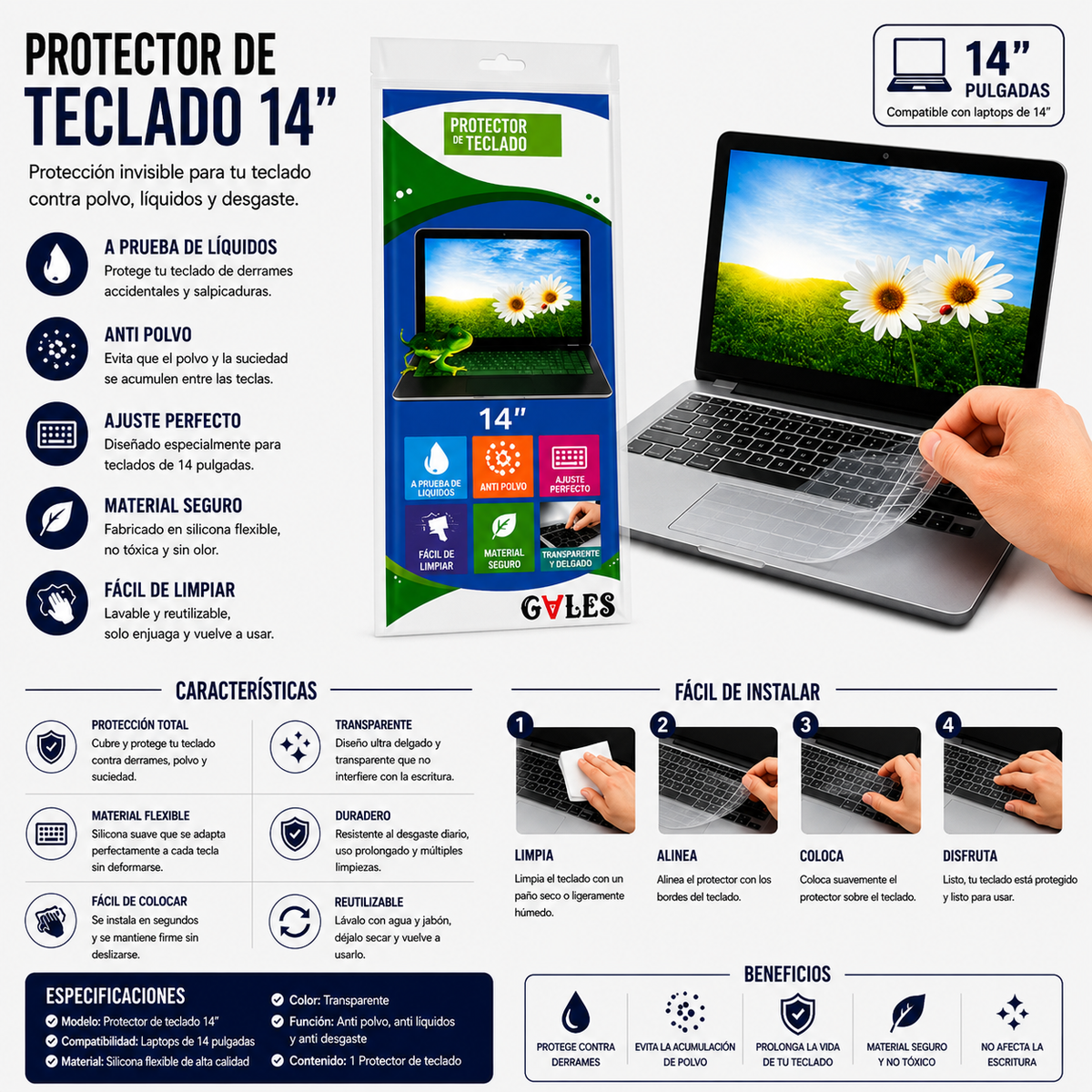 PROTECTOR DE TECLADO PARA LAPTOP 14 Pulgadas