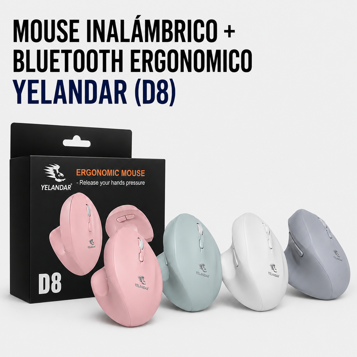 MOUSE INALÁMBRICO + BLUETOOTH ERGONÓMICO YELANDAR D8