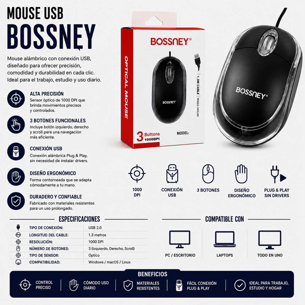 Mouse USB Bossney BS-M7013