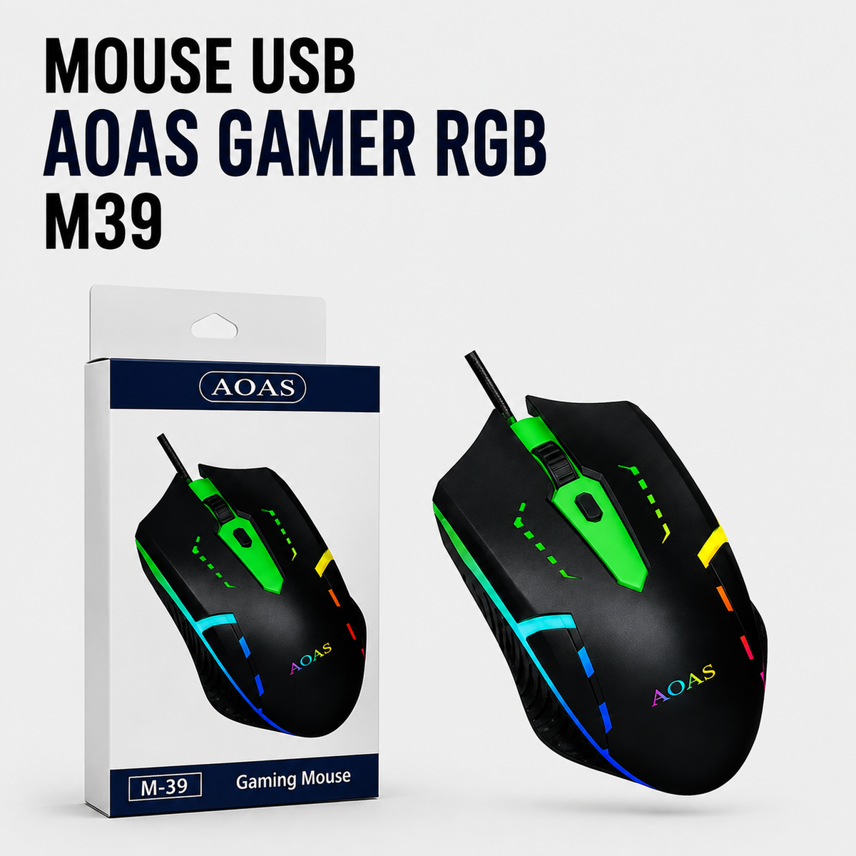 Mouse USB Gamer RGB AOAS M39