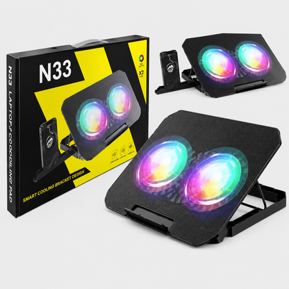 COOLER PARA NOTEBOOK N33 RGB (2 VEN) + SOPORTE P/ CELULAR14-17 PULG