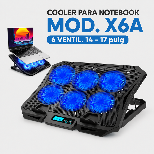 COOLER PARA NOTEBOOK MOD. X6A 6 VENTIL. 14 - 17 pulg