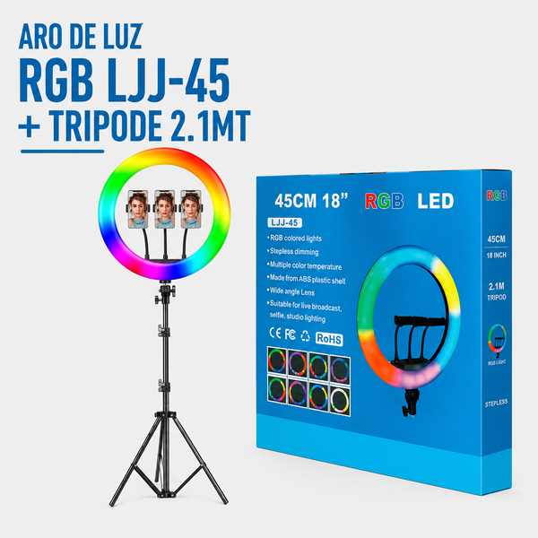 ARO DE LUZ RGB LJJ-45 + TRIPODE 2.1MT